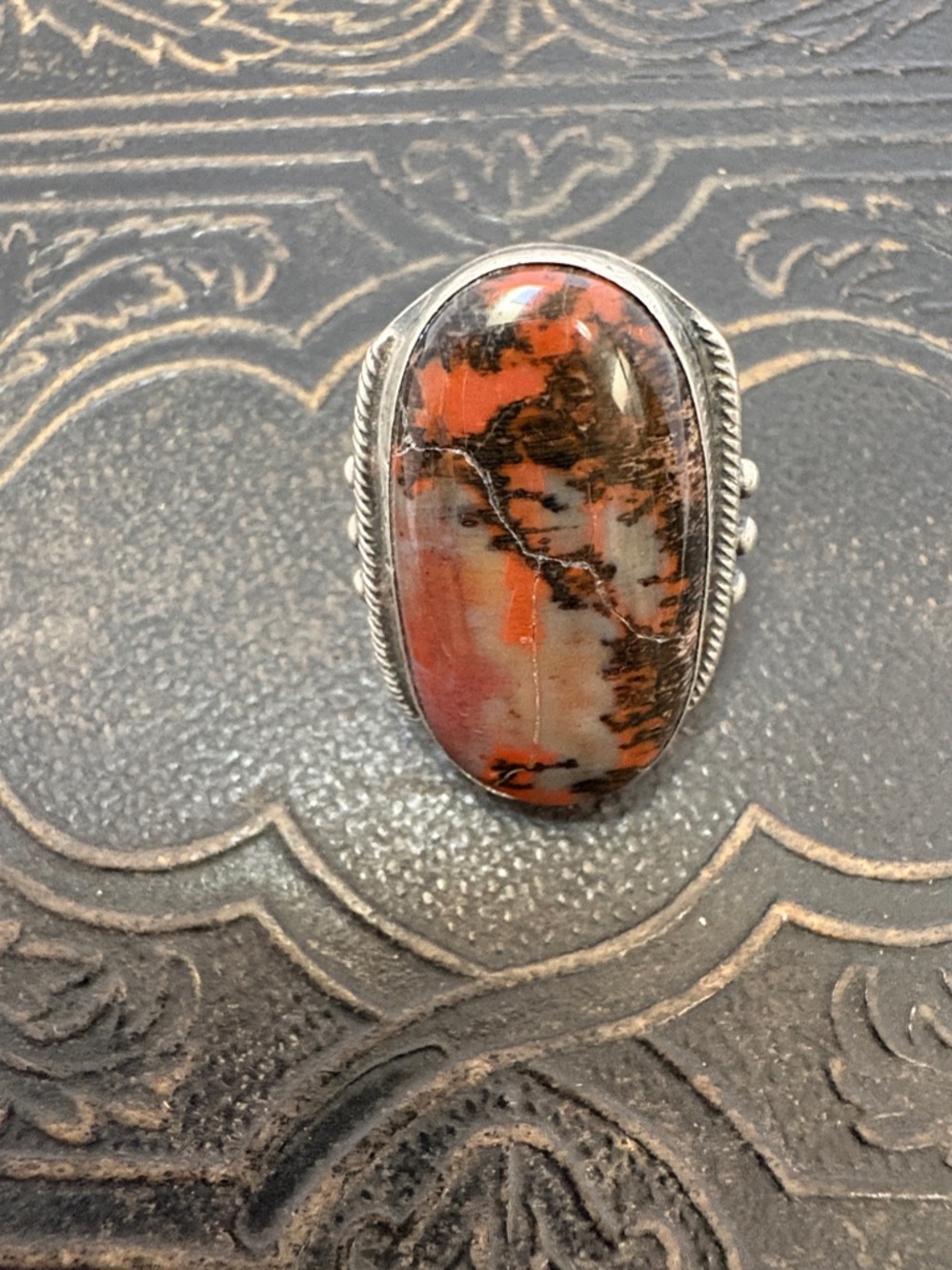 Elegant Multi Colored Agate or Jasper Stone ring set in Sterling Silver